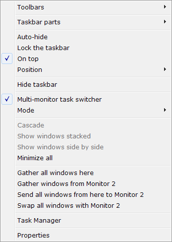 Toggle Multiple Monitors extensions via Multi-monitor Taskbar context menu