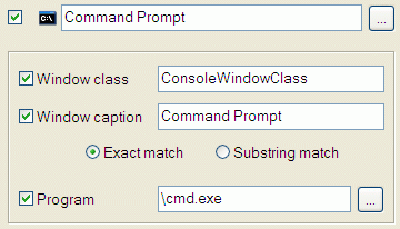 Target Window values for the Command Prompt windows
